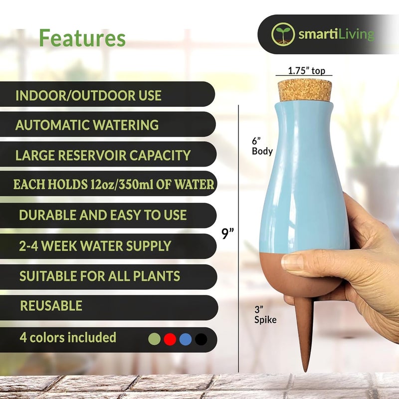 SMARTILIVING Drip Irrigation Stakes - Extra Large Improved Drip Easy-Refill 4 Week Waterer System with Large Reservoir Bulbs - Automatic Self-Watering Device for Indoor & Outdoor Plants - Image 3
